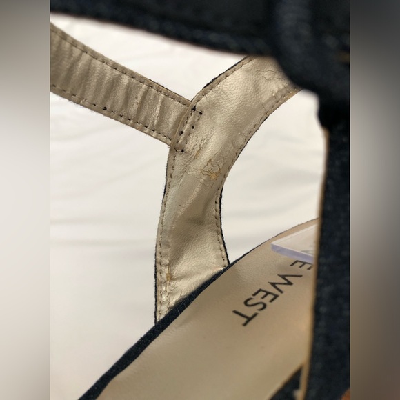 NWOB Nine West denim cork chunky heel platform with sequins and beaded accents. - Picture 12 of 14